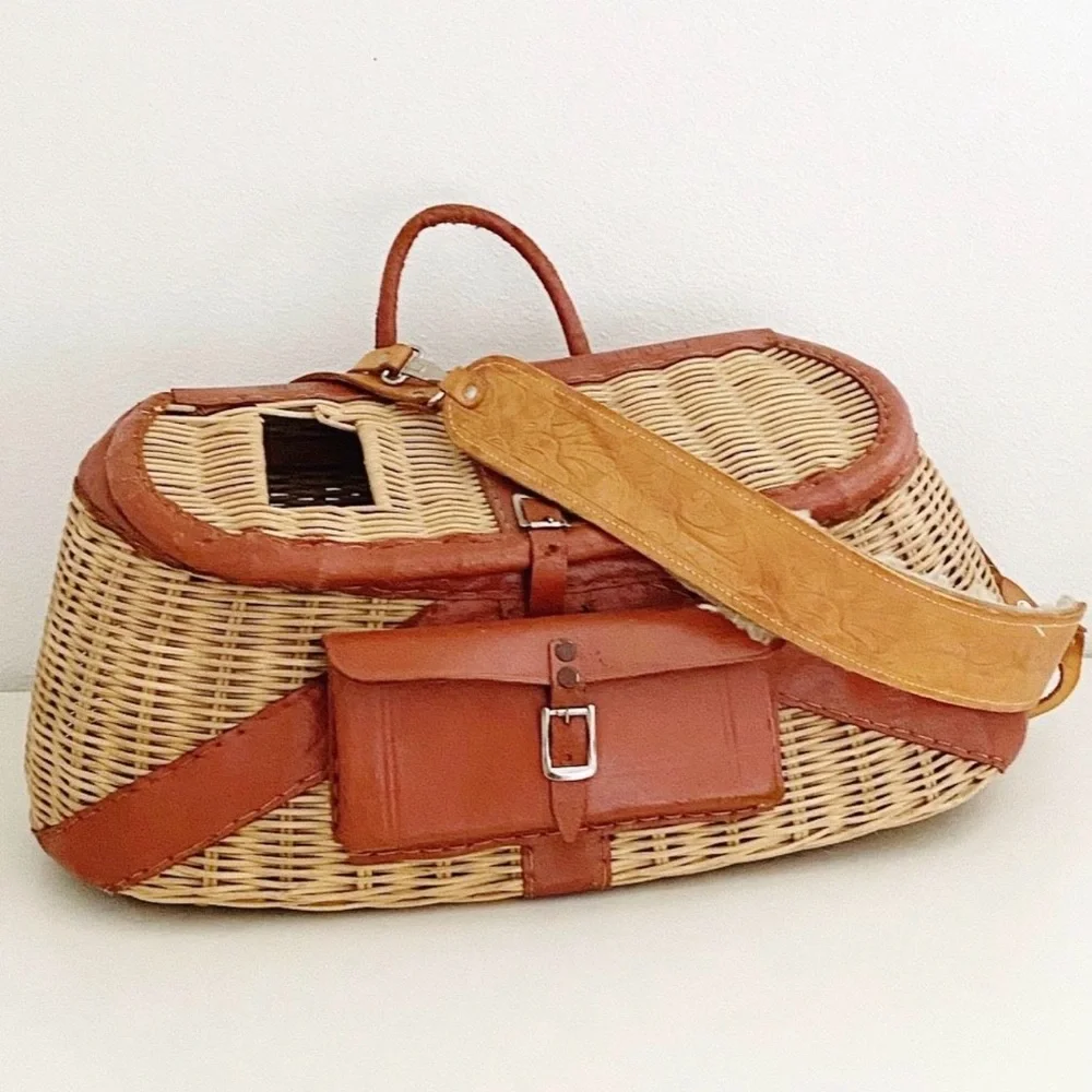 Vintage Wicker and Leather Fishing Creel Basket - Picture 1 of 8